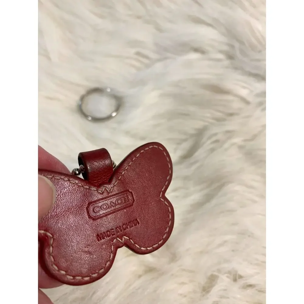 COACH Vintage Butterfly Charm Red Leather Key Ring Purse Fob